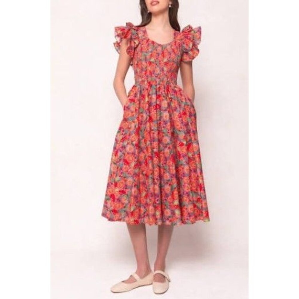 Ivy City Co Hattie Poppi Floral Pink Red Poplin Cotton Dress Plus Size 2X